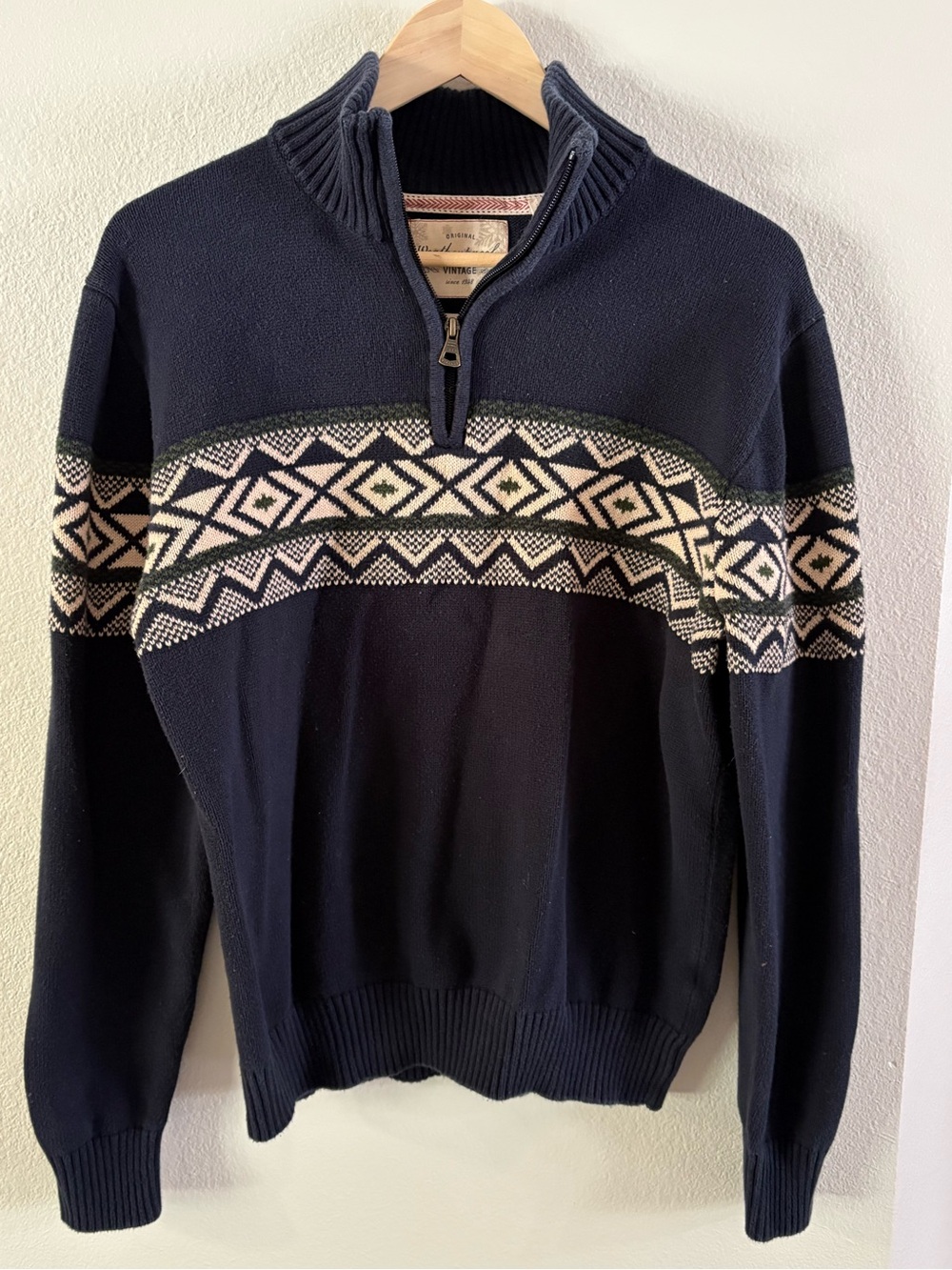 Fair Isle Holiday Half Zip Y2K Grandpacore Navy Cotton Sweater Medium